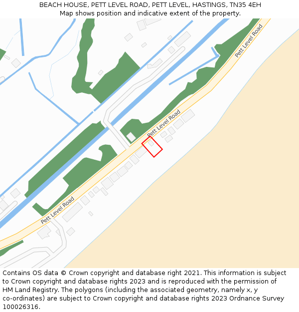 BEACH HOUSE, PETT LEVEL ROAD, PETT LEVEL, HASTINGS, TN35 4EH: Location map and indicative extent of plot