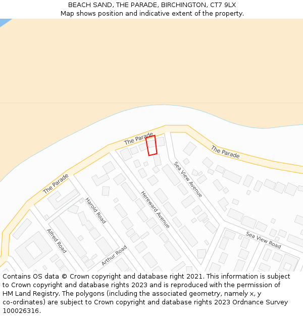 BEACH SAND, THE PARADE, BIRCHINGTON, CT7 9LX: Location map and indicative extent of plot