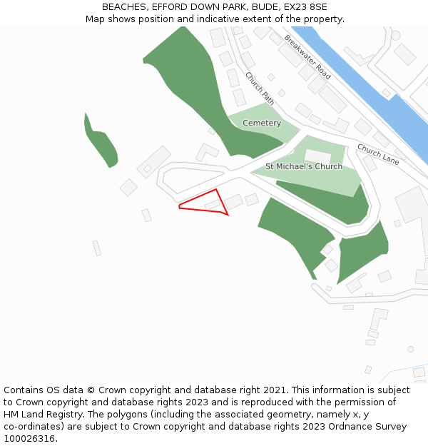 BEACHES, EFFORD DOWN PARK, BUDE, EX23 8SE: Location map and indicative extent of plot