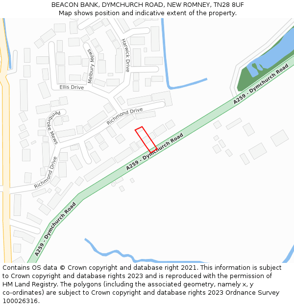 BEACON BANK, DYMCHURCH ROAD, NEW ROMNEY, TN28 8UF: Location map and indicative extent of plot