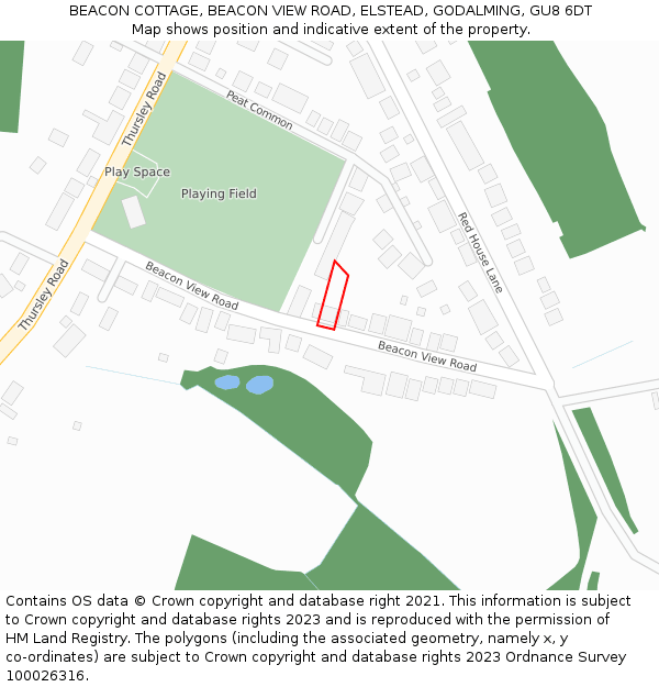 BEACON COTTAGE, BEACON VIEW ROAD, ELSTEAD, GODALMING, GU8 6DT: Location map and indicative extent of plot