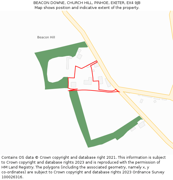 BEACON DOWNE, CHURCH HILL, PINHOE, EXETER, EX4 9JB: Location map and indicative extent of plot
