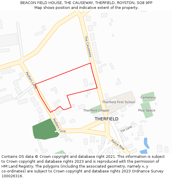 BEACON FIELD HOUSE, THE CAUSEWAY, THERFIELD, ROYSTON, SG8 9PP: Location map and indicative extent of plot