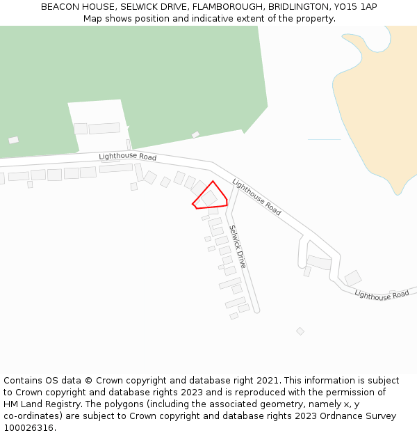 BEACON HOUSE, SELWICK DRIVE, FLAMBOROUGH, BRIDLINGTON, YO15 1AP: Location map and indicative extent of plot