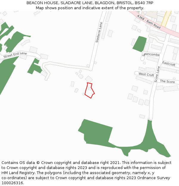 BEACON HOUSE, SLADACRE LANE, BLAGDON, BRISTOL, BS40 7RP: Location map and indicative extent of plot
