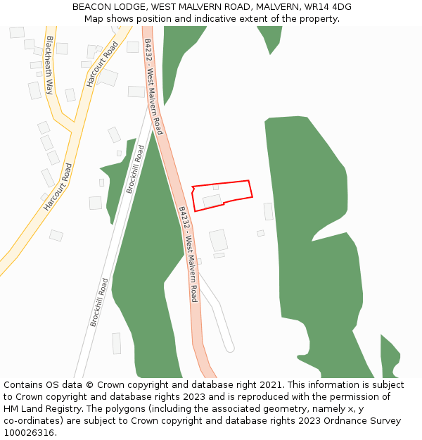 BEACON LODGE, WEST MALVERN ROAD, MALVERN, WR14 4DG: Location map and indicative extent of plot