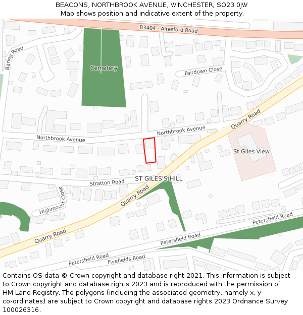 BEACONS, NORTHBROOK AVENUE, WINCHESTER, SO23 0JW: Location map and indicative extent of plot