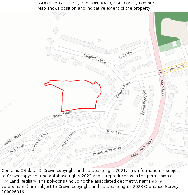 BEADON FARMHOUSE, BEADON ROAD, SALCOMBE, TQ8 8LX: Location map and indicative extent of plot