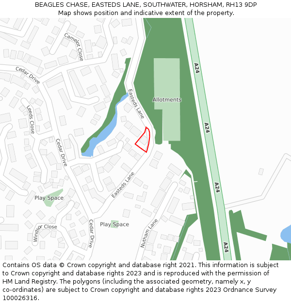 BEAGLES CHASE, EASTEDS LANE, SOUTHWATER, HORSHAM, RH13 9DP: Location map and indicative extent of plot