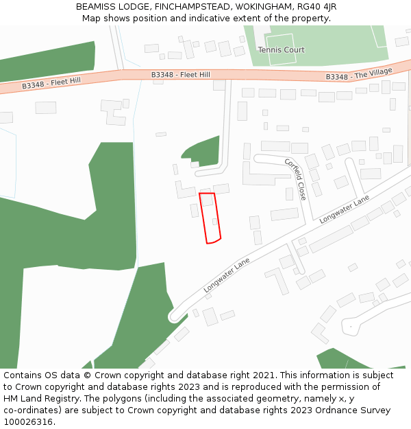 BEAMISS LODGE, FINCHAMPSTEAD, WOKINGHAM, RG40 4JR: Location map and indicative extent of plot