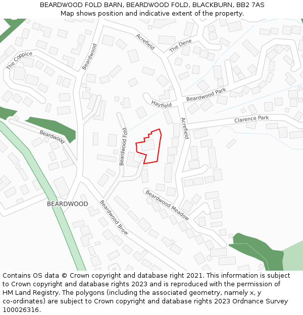 BEARDWOOD FOLD BARN, BEARDWOOD FOLD, BLACKBURN, BB2 7AS: Location map and indicative extent of plot