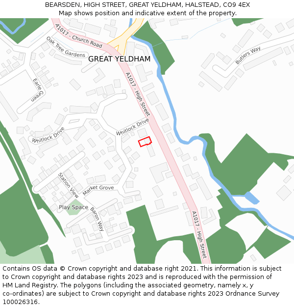 BEARSDEN, HIGH STREET, GREAT YELDHAM, HALSTEAD, CO9 4EX: Location map and indicative extent of plot