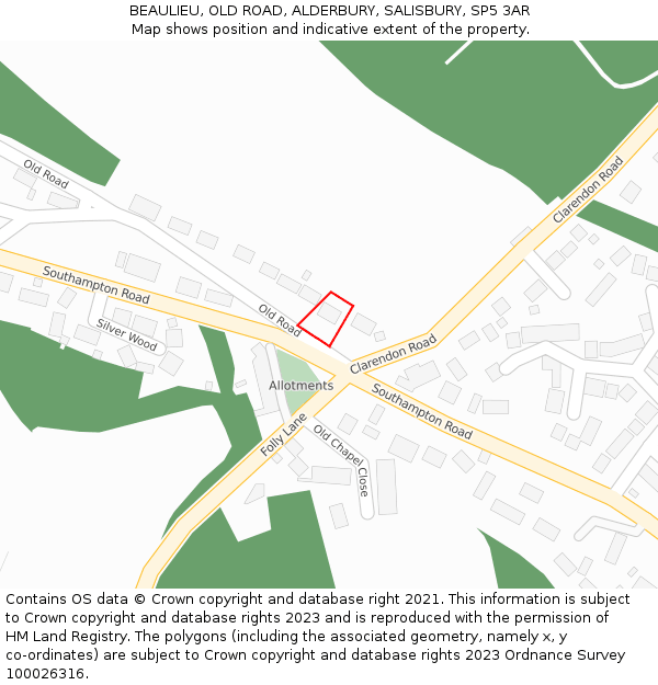 BEAULIEU, OLD ROAD, ALDERBURY, SALISBURY, SP5 3AR: Location map and indicative extent of plot