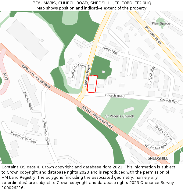 BEAUMARIS, CHURCH ROAD, SNEDSHILL, TELFORD, TF2 9HQ: Location map and indicative extent of plot