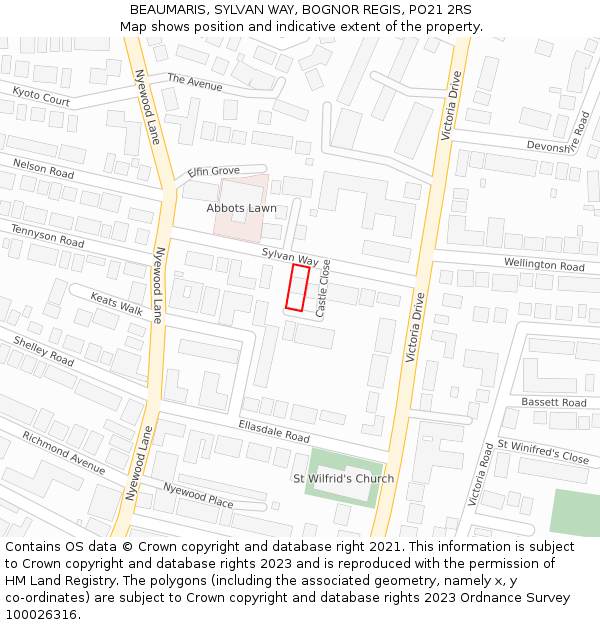 BEAUMARIS, SYLVAN WAY, BOGNOR REGIS, PO21 2RS: Location map and indicative extent of plot