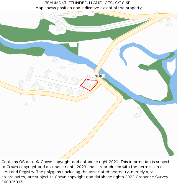 BEAUMONT, FELINDRE, LLANIDLOES, SY18 6PH: Location map and indicative extent of plot