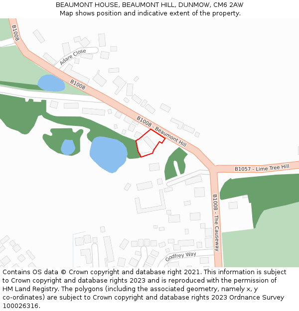 BEAUMONT HOUSE, BEAUMONT HILL, DUNMOW, CM6 2AW: Location map and indicative extent of plot