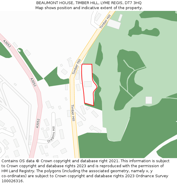 BEAUMONT HOUSE, TIMBER HILL, LYME REGIS, DT7 3HQ: Location map and indicative extent of plot