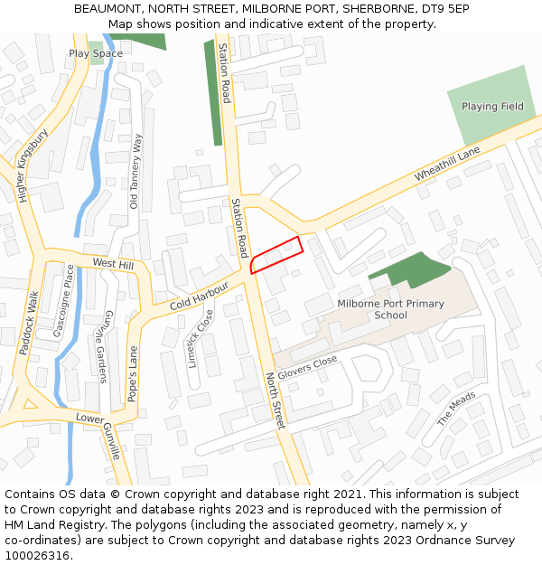 BEAUMONT, NORTH STREET, MILBORNE PORT, SHERBORNE, DT9 5EP: Location map and indicative extent of plot