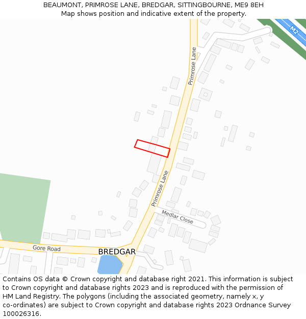 BEAUMONT, PRIMROSE LANE, BREDGAR, SITTINGBOURNE, ME9 8EH: Location map and indicative extent of plot