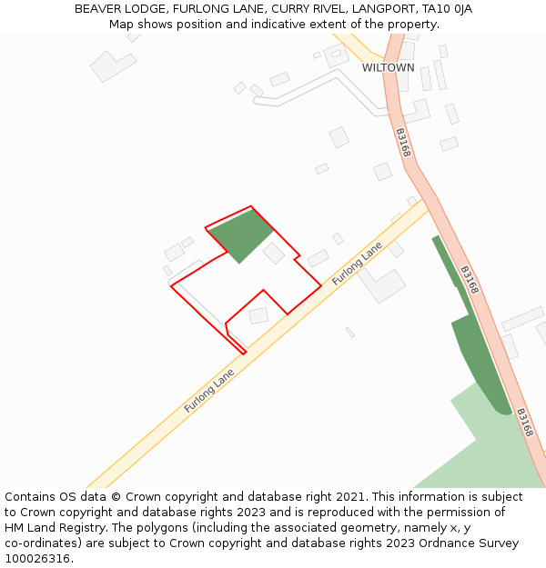 BEAVER LODGE, FURLONG LANE, CURRY RIVEL, LANGPORT, TA10 0JA: Location map and indicative extent of plot