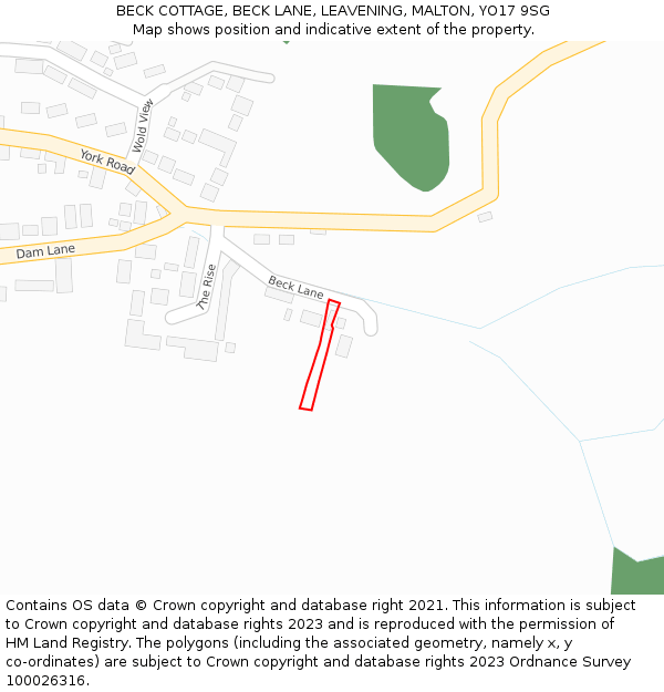 BECK COTTAGE, BECK LANE, LEAVENING, MALTON, YO17 9SG: Location map and indicative extent of plot