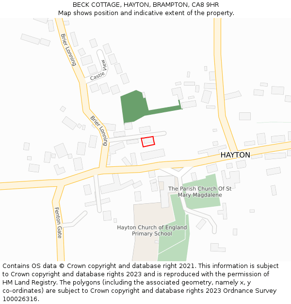 BECK COTTAGE, HAYTON, BRAMPTON, CA8 9HR: Location map and indicative extent of plot
