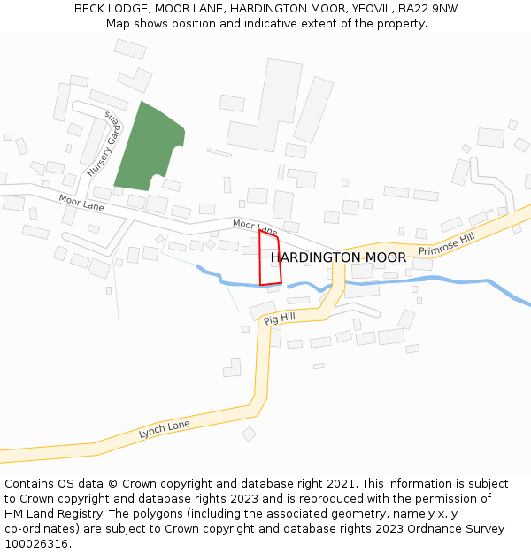 BECK LODGE, MOOR LANE, HARDINGTON MOOR, YEOVIL, BA22 9NW: Location map and indicative extent of plot