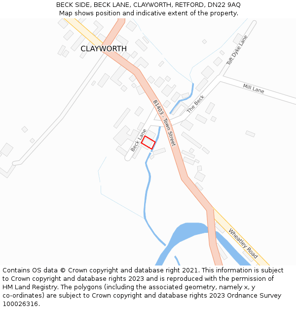 BECK SIDE, BECK LANE, CLAYWORTH, RETFORD, DN22 9AQ: Location map and indicative extent of plot