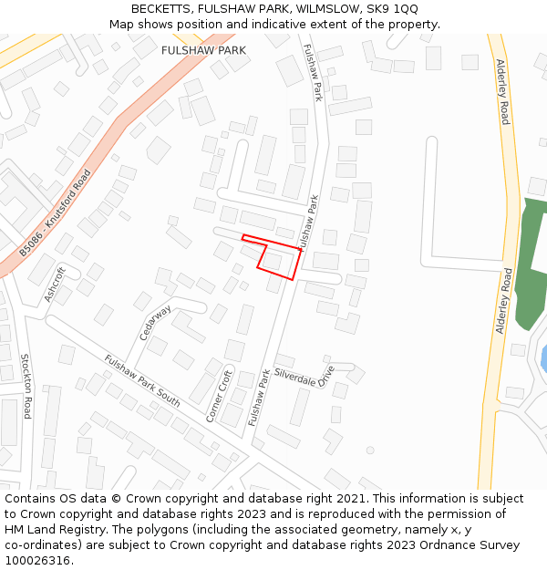 BECKETTS, FULSHAW PARK, WILMSLOW, SK9 1QQ: Location map and indicative extent of plot