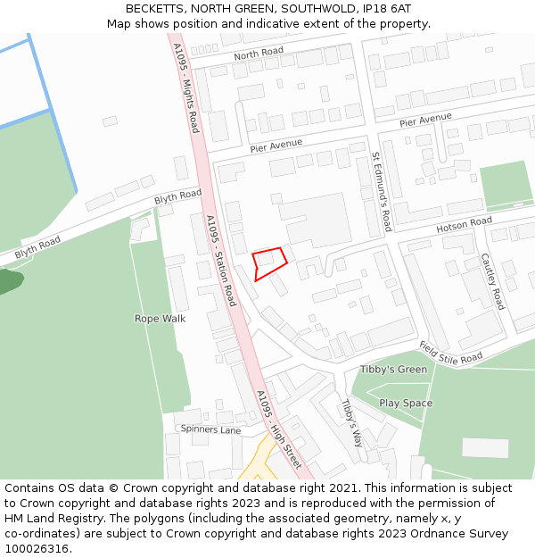 BECKETTS, NORTH GREEN, SOUTHWOLD, IP18 6AT: Location map and indicative extent of plot