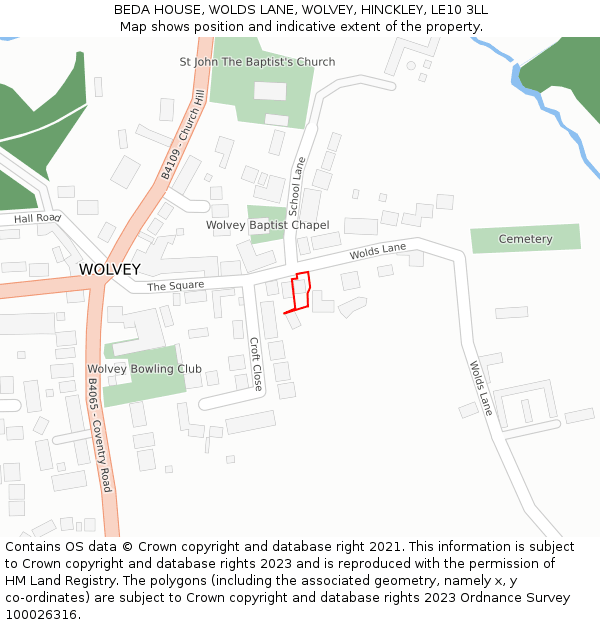 BEDA HOUSE, WOLDS LANE, WOLVEY, HINCKLEY, LE10 3LL: Location map and indicative extent of plot