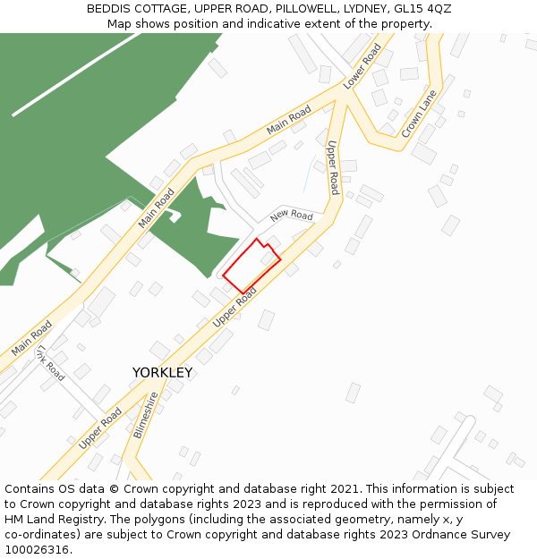 BEDDIS COTTAGE, UPPER ROAD, PILLOWELL, LYDNEY, GL15 4QZ: Location map and indicative extent of plot