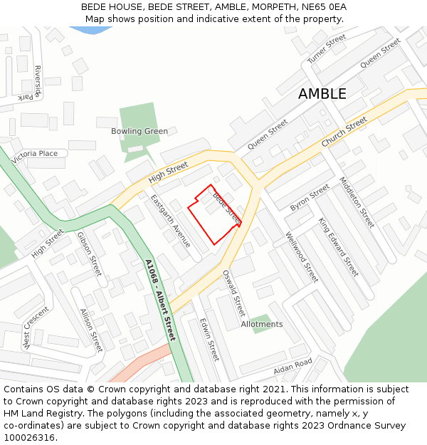 BEDE HOUSE, BEDE STREET, AMBLE, MORPETH, NE65 0EA: Location map and indicative extent of plot