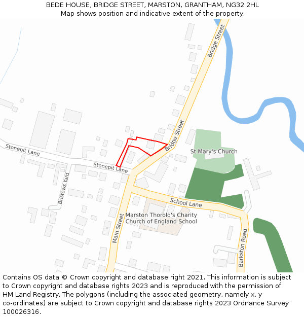 BEDE HOUSE, BRIDGE STREET, MARSTON, GRANTHAM, NG32 2HL: Location map and indicative extent of plot