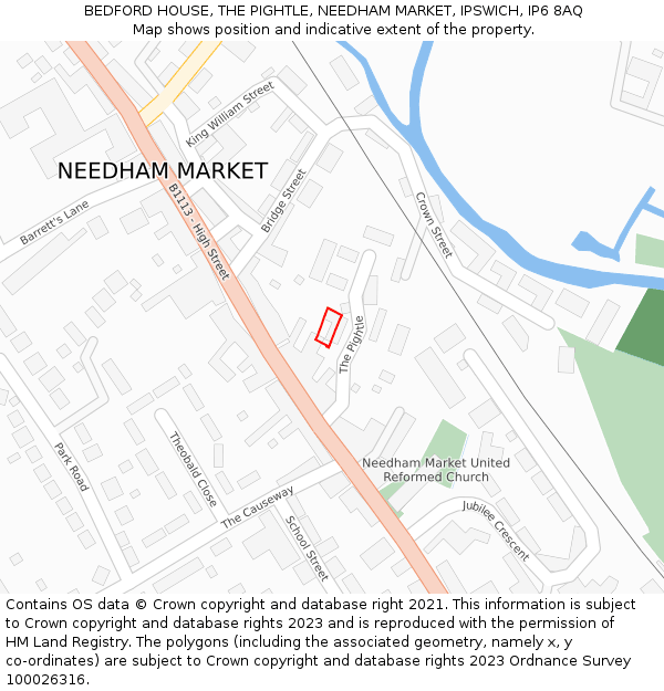 BEDFORD HOUSE, THE PIGHTLE, NEEDHAM MARKET, IPSWICH, IP6 8AQ: Location map and indicative extent of plot