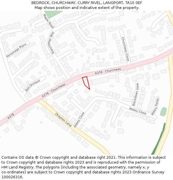 BEDROCK, CHURCHWAY, CURRY RIVEL, LANGPORT, TA10 0EF: Location map and indicative extent of plot