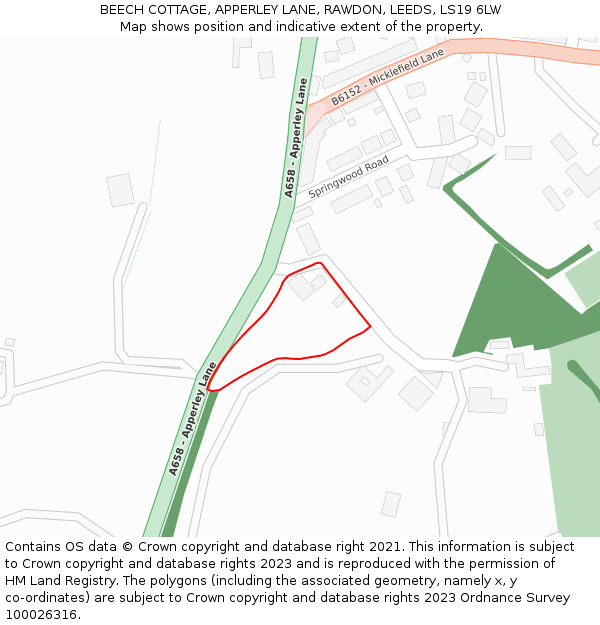 BEECH COTTAGE, APPERLEY LANE, RAWDON, LEEDS, LS19 6LW: Location map and indicative extent of plot