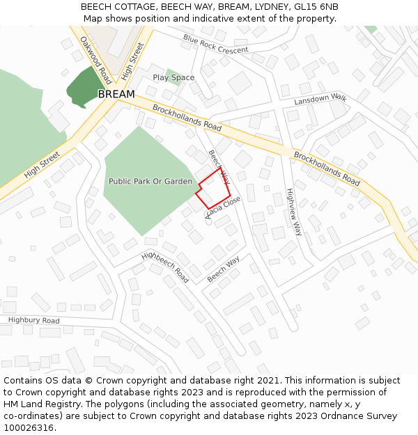 BEECH COTTAGE, BEECH WAY, BREAM, LYDNEY, GL15 6NB: Location map and indicative extent of plot