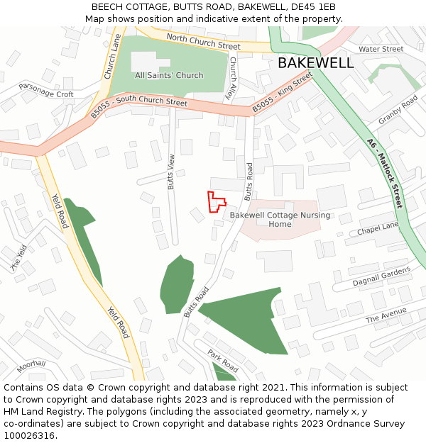 BEECH COTTAGE, BUTTS ROAD, BAKEWELL, DE45 1EB: Location map and indicative extent of plot