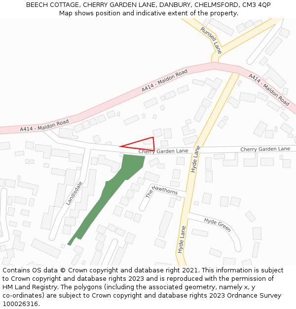 BEECH COTTAGE, CHERRY GARDEN LANE, DANBURY, CHELMSFORD, CM3 4QP: Location map and indicative extent of plot