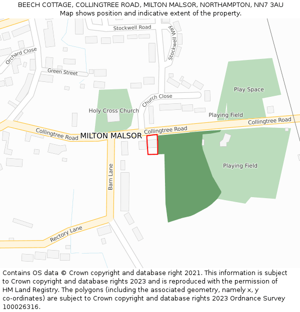 BEECH COTTAGE, COLLINGTREE ROAD, MILTON MALSOR, NORTHAMPTON, NN7 3AU: Location map and indicative extent of plot