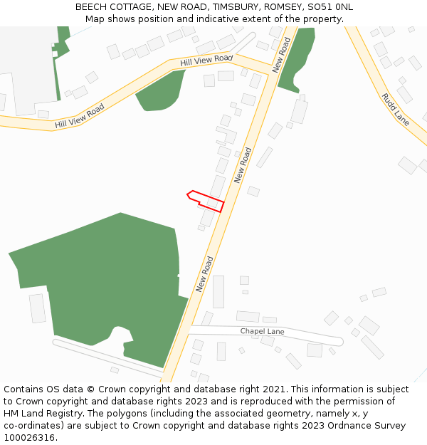 BEECH COTTAGE, NEW ROAD, TIMSBURY, ROMSEY, SO51 0NL: Location map and indicative extent of plot