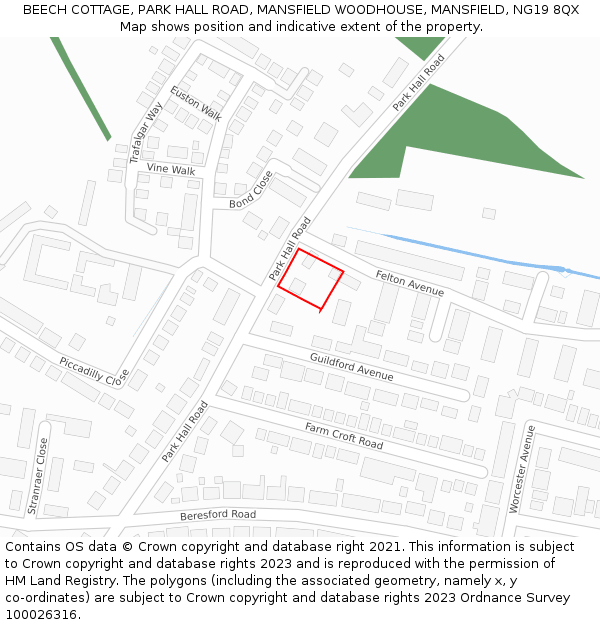 BEECH COTTAGE, PARK HALL ROAD, MANSFIELD WOODHOUSE, MANSFIELD, NG19 8QX: Location map and indicative extent of plot