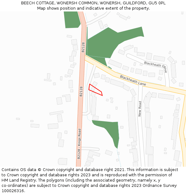 BEECH COTTAGE, WONERSH COMMON, WONERSH, GUILDFORD, GU5 0PL: Location map and indicative extent of plot