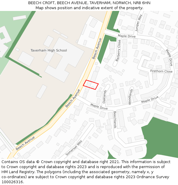 BEECH CROFT, BEECH AVENUE, TAVERHAM, NORWICH, NR8 6HN: Location map and indicative extent of plot