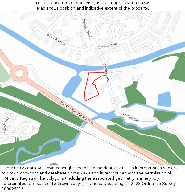 BEECH CROFT, COTTAM LANE, INGOL, PRESTON, PR2 3XW: Location map and indicative extent of plot