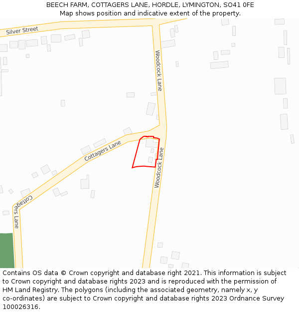 BEECH FARM, COTTAGERS LANE, HORDLE, LYMINGTON, SO41 0FE: Location map and indicative extent of plot