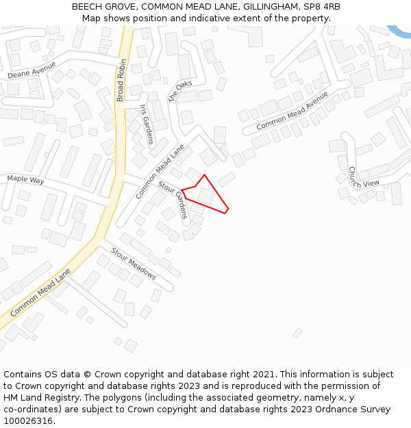BEECH GROVE, COMMON MEAD LANE, GILLINGHAM, SP8 4RB: Location map and indicative extent of plot
