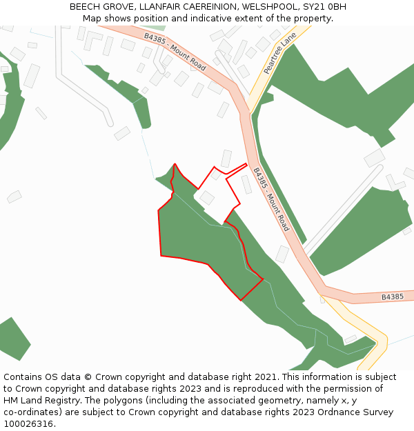 BEECH GROVE, LLANFAIR CAEREINION, WELSHPOOL, SY21 0BH: Location map and indicative extent of plot
